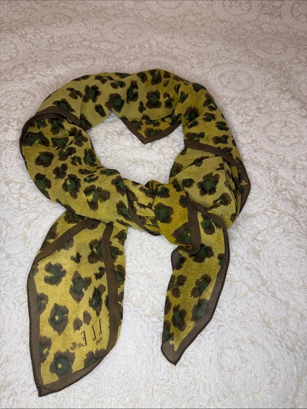 Vintage Leopard Print Yellow & Black silk Scarf Wrap 37/38 inches